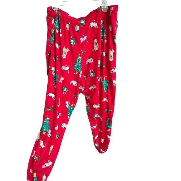 Women 3x Pajama Pant Red Recycled Poly Holiday Cat Dog Cozy Lounge Comfort Soft - Picture 1 of 10